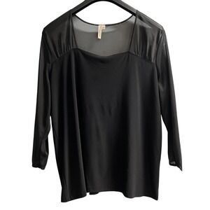 Susan Lawrence Top Womens 3X Black Jersey Knit Sheer Sleeves Neck Witchy Whimsy